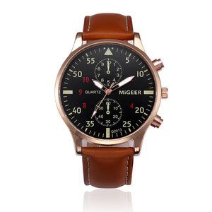 NEW MiGEER Renegade Men’s Black Dial Quartz Brown Leather Watch